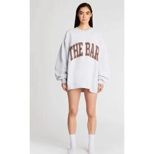 NWT The BAR Varsity Crewneck Light Heather Grey Chocolate Size XXL